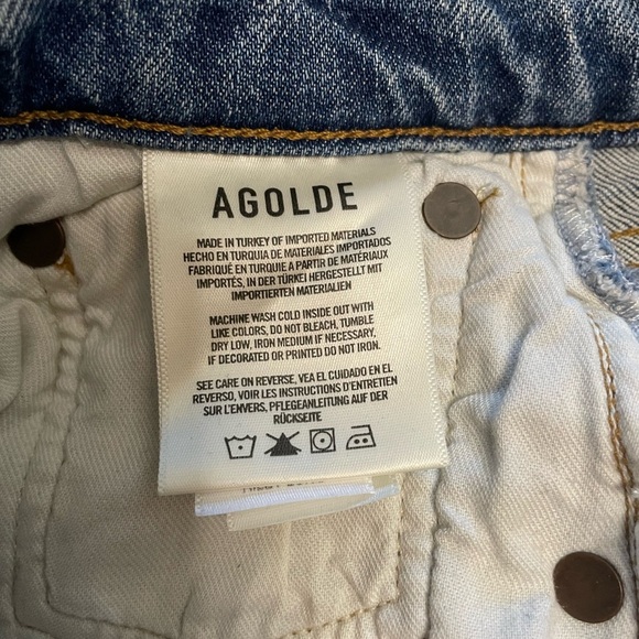 AGOLDE Riley Long High Rise Slim Straight Light Medium Blue Button Fly Size 27 - Picture 11 of 13